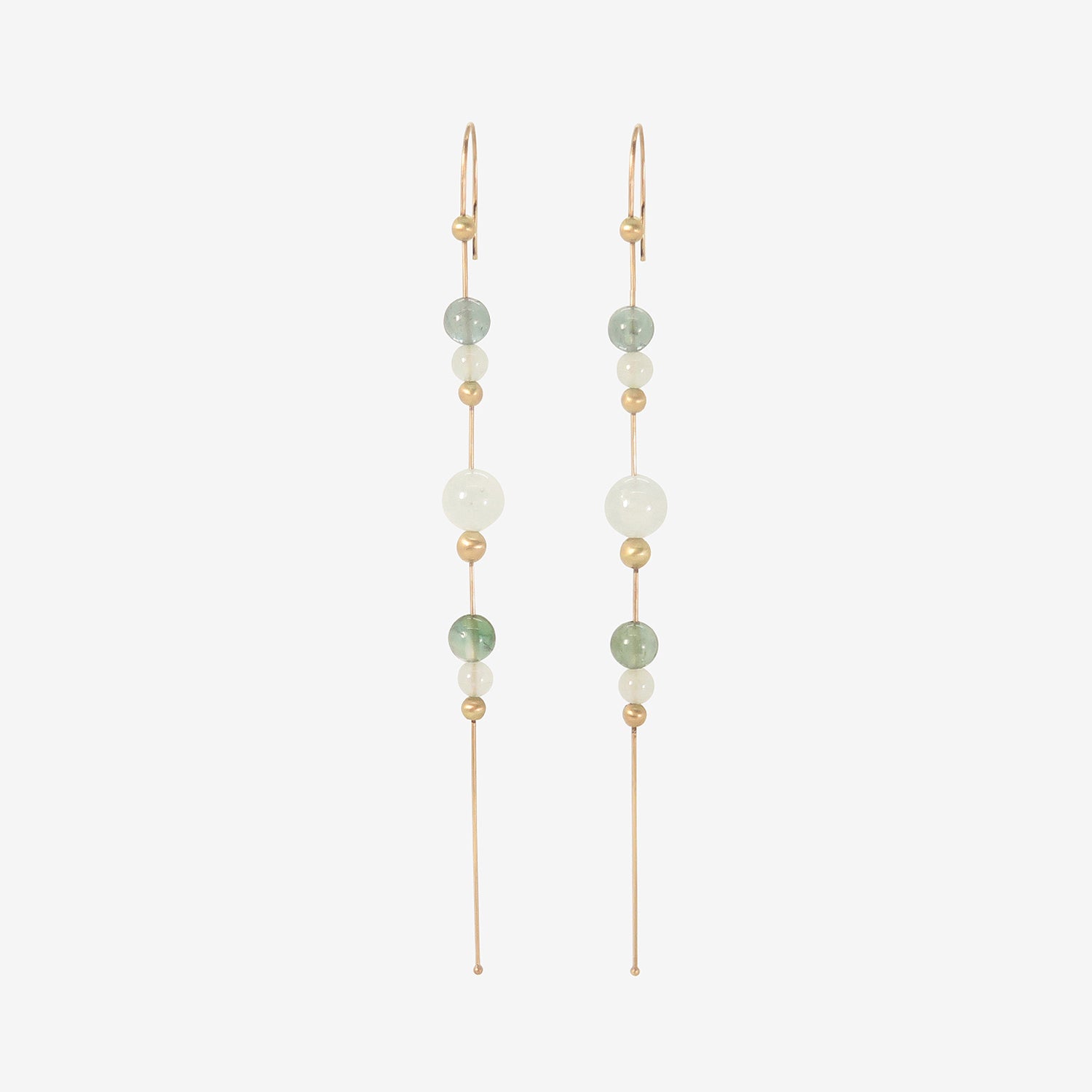 TED MUEHLING 14K & AQUAMARINE BEAD CHAIN EARRINGS WITH TOURMALINE