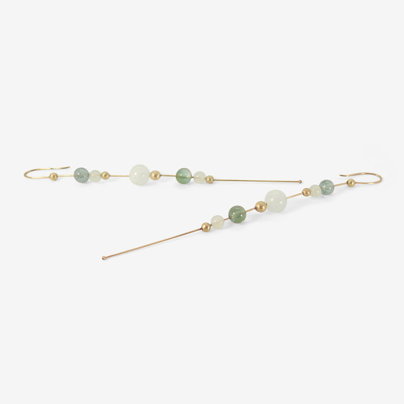 TED MUEHLING 14K & AQUAMARINE BEAD CHAIN EARRINGS WITH TOURMALINE