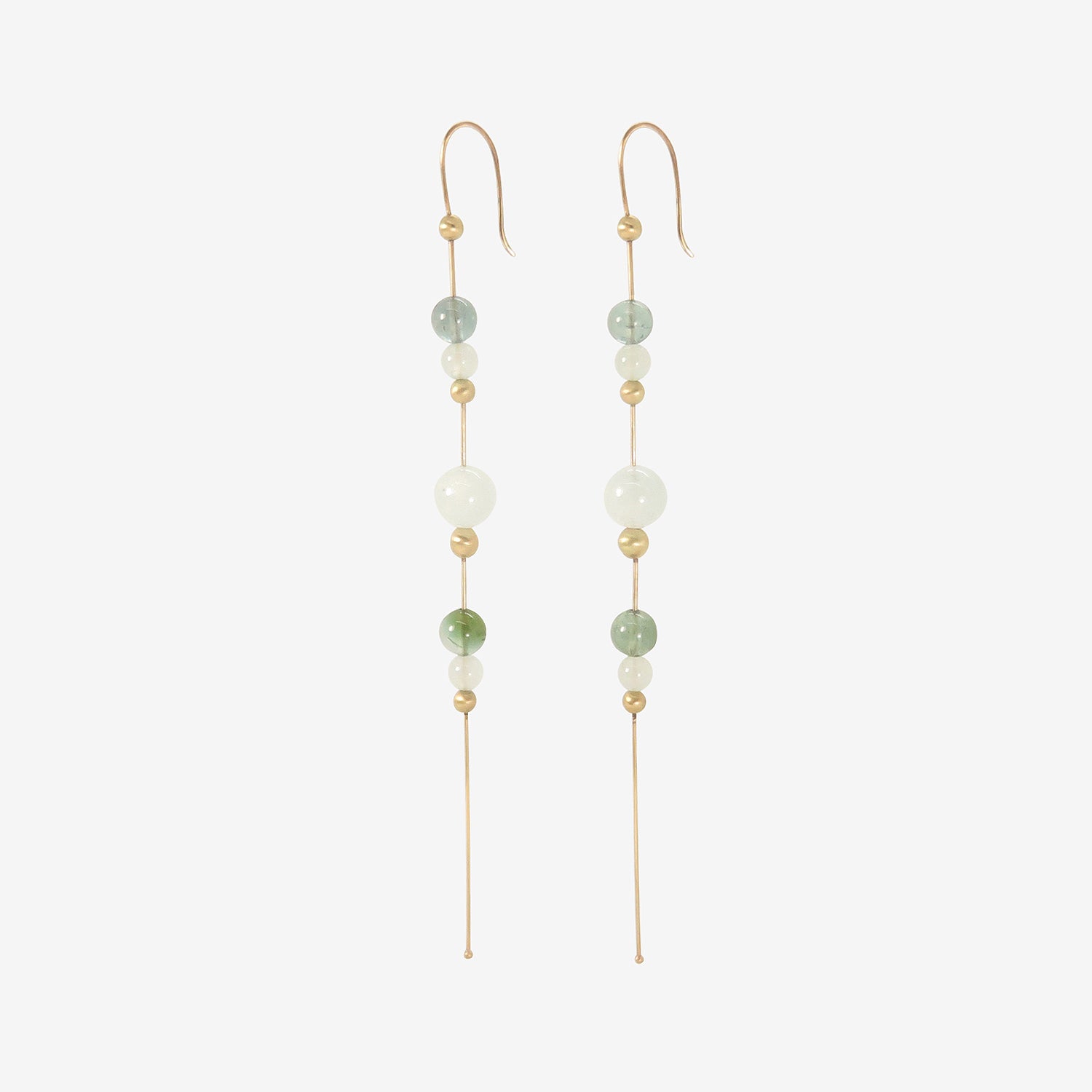 TED MUEHLING 14K & AQUAMARINE BEAD CHAIN EARRINGS WITH TOURMALINE