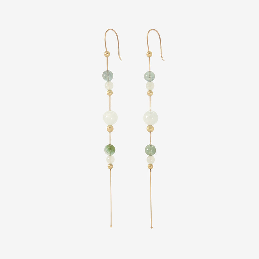TED MUEHLING 14K & AQUAMARINE BEAD CHAIN EARRINGS WITH TOURMALINE
