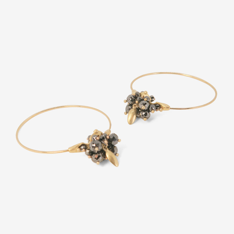 TED MUEHLING 18K & BLACK DIAMOND SMALL HOOP CLUSTER EARRINGS