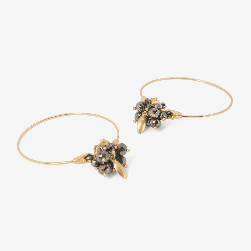 TED MUEHLING 18K & BLACK DIAMOND SMALL HOOP CLUSTER EARRINGS