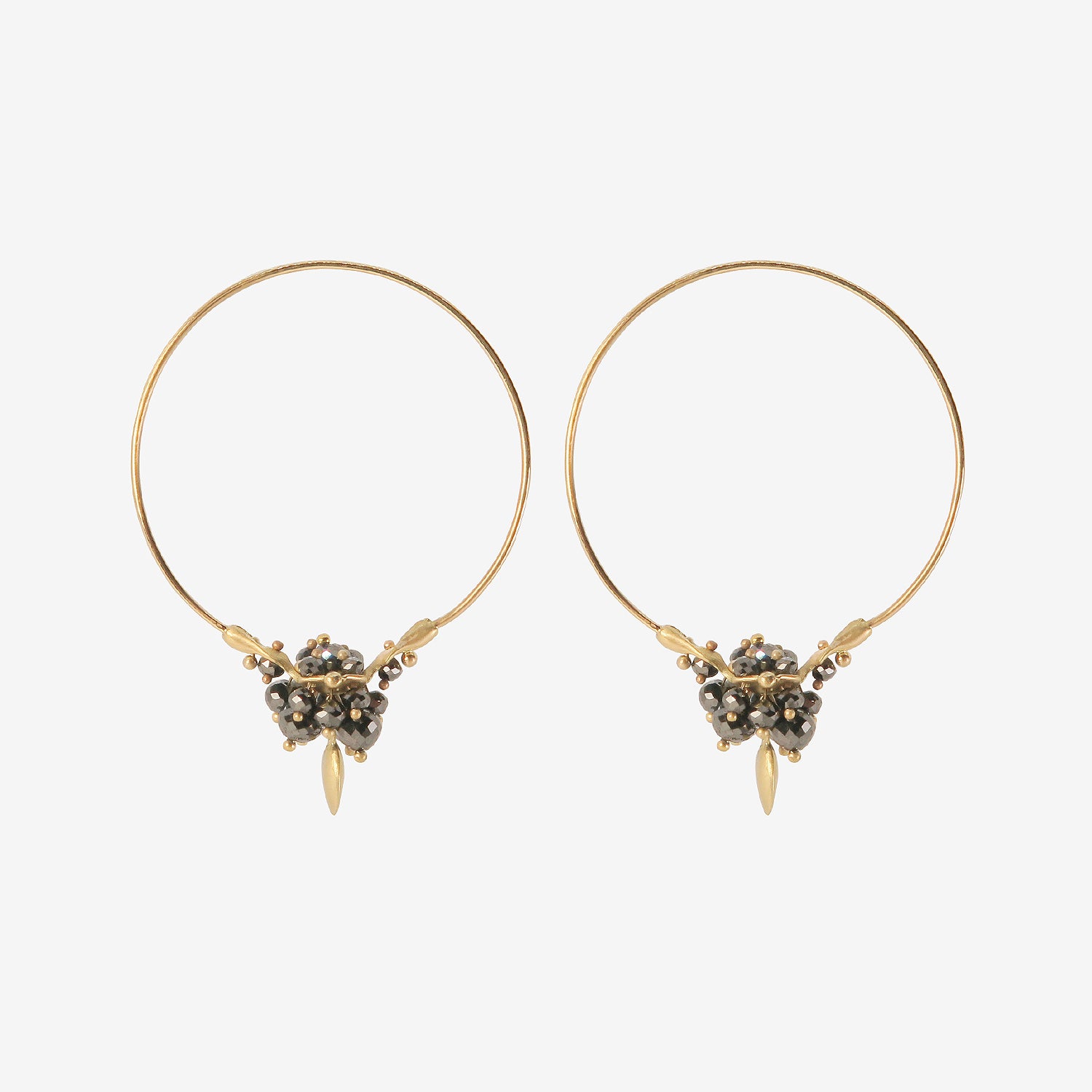 TED MUEHLING 18K & BLACK DIAMOND SMALL HOOP CLUSTER EARRINGS