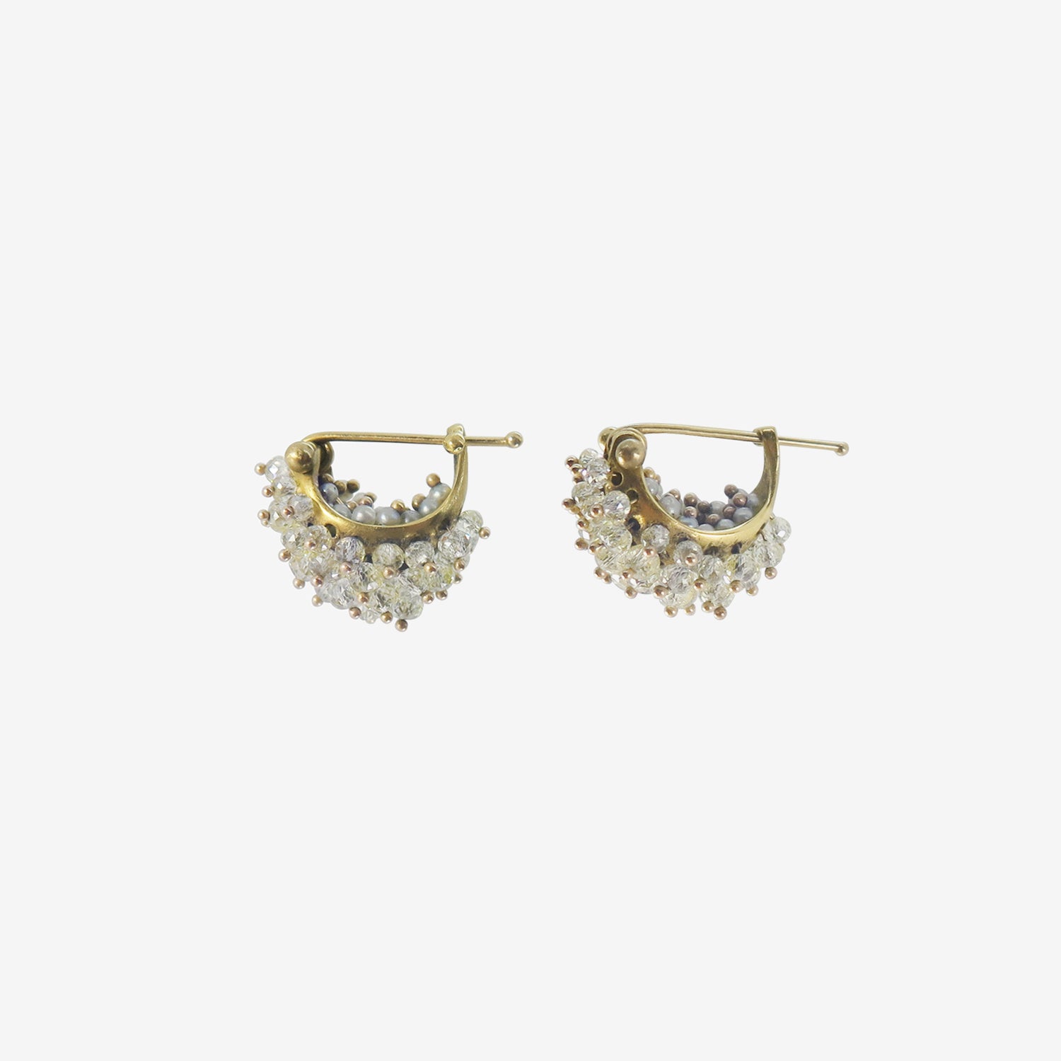 TED MUEHLING 22K & CLEAR DIAMOND SMALL BASKET EARRINGS