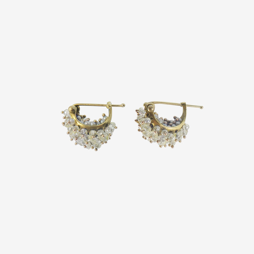 TED MUEHLING 22K & CLEAR DIAMOND SMALL BASKET EARRINGS