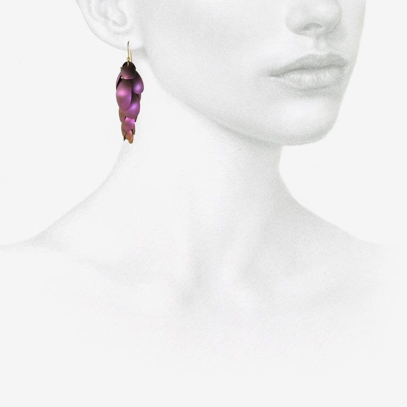 TED MUEHLING 14K & PINK NIOBIUM LARGE ARTICULATED PINECONES