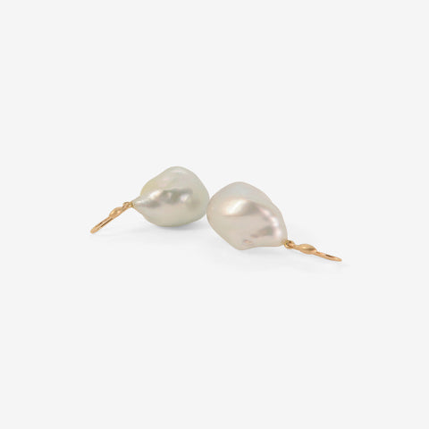 TED MUEHLING 14K & LARGE SILVER SOUTH SEA BAROQUE PEARL EARRINGS