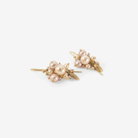 TED MUEHLING 10K & PINK PEARL BUG CLUSTER EARRINGS