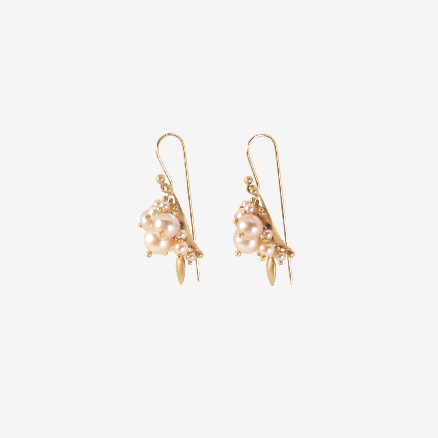 TED MUEHLING 10K & PINK PEARL BUG CLUSTER EARRINGS