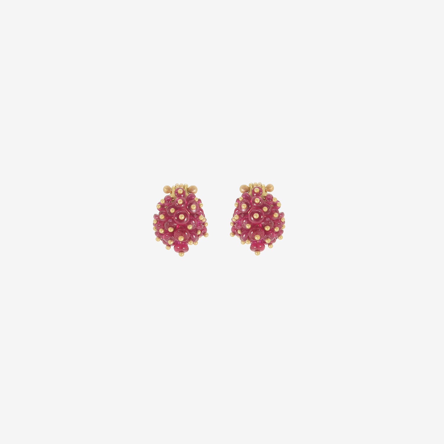 TED MUEHLING 18K & RUBY BASKET EARRINGS