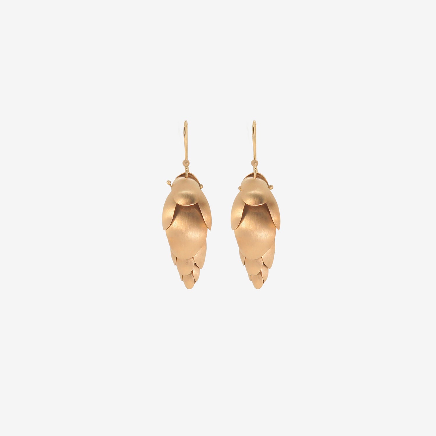 TED MUEHLING 14K SMALL ARTICULATED PINECONE EARRINGS