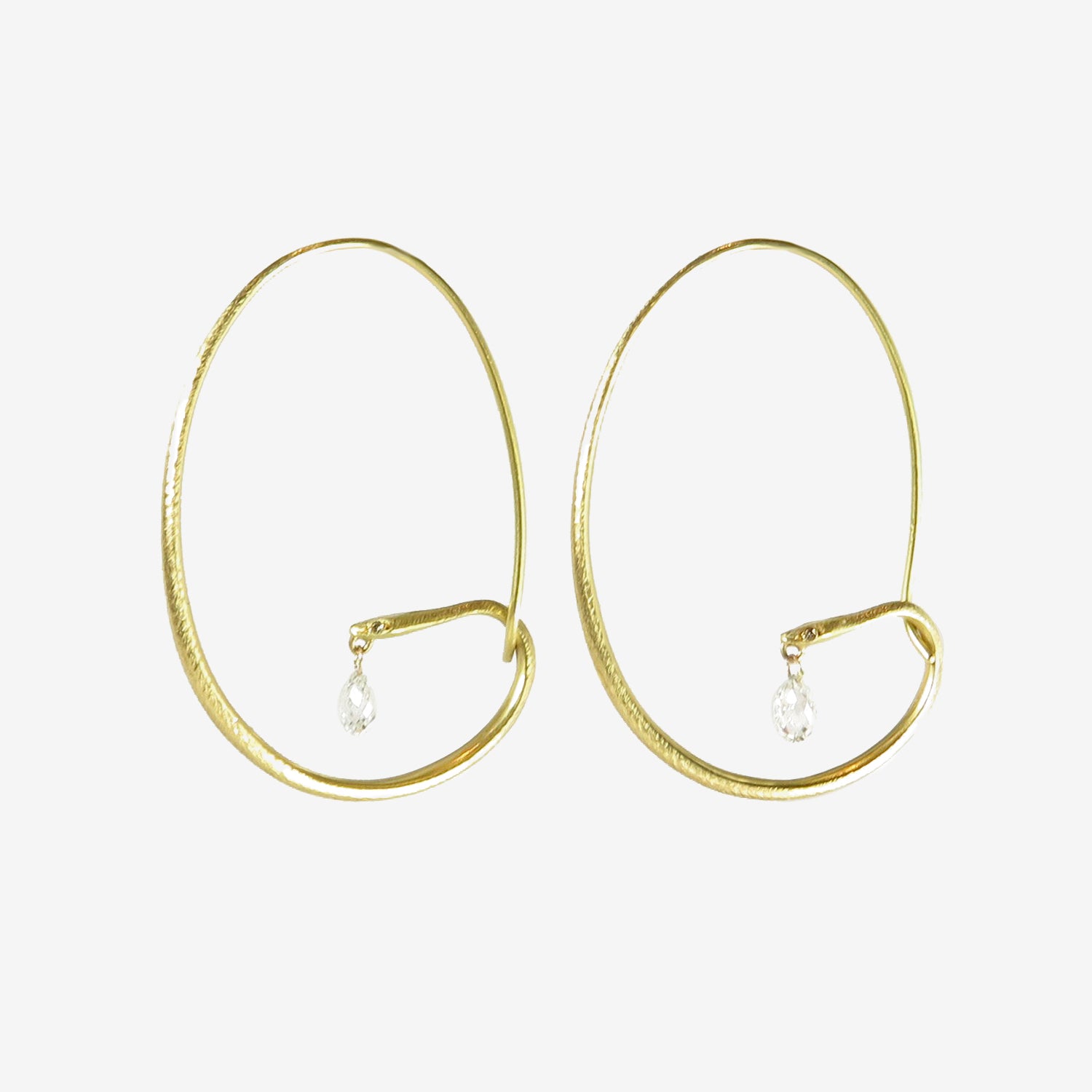 GABRIELLA KISS 18K SMALL SNAKE HOOPS WITH CLEAR DIAMOND BRIOLETTES