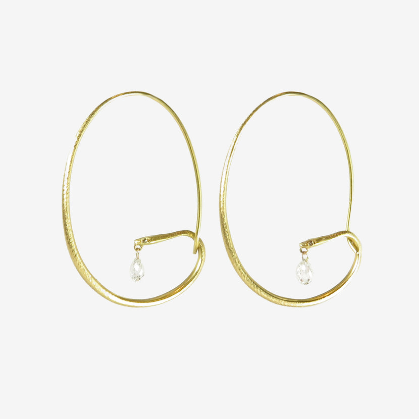 GABRIELLA KISS 18K SMALL SNAKE HOOPS WITH CLEAR DIAMOND BRIOLETTES