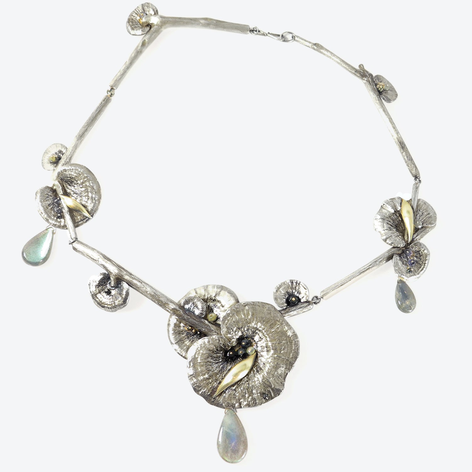 GABRIELLA KISS STERLING SILVER & 14K FULL MUSHROOM NECKLACE WITH LABRADORITE DROPS