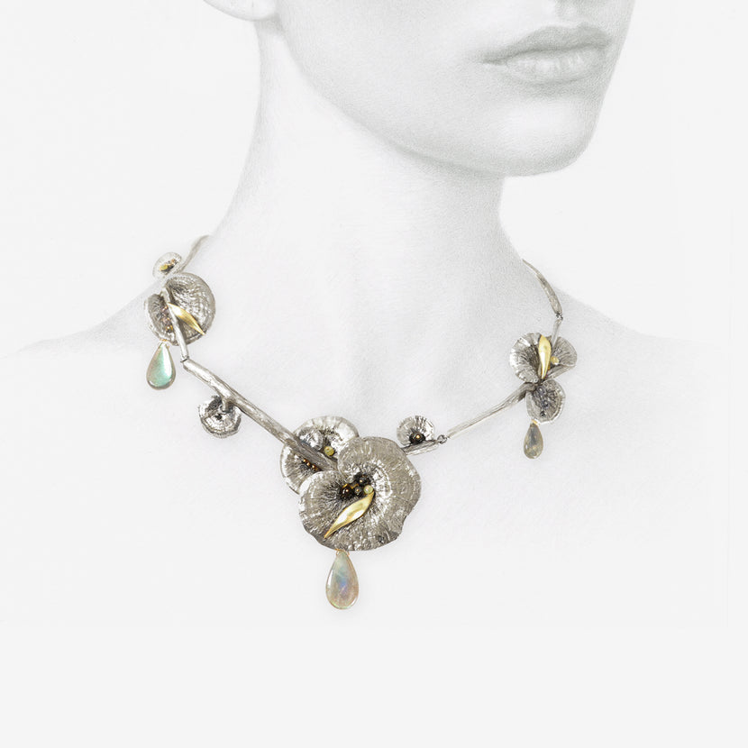GABRIELLA KISS STERLING SILVER & 14K FULL MUSHROOM NECKLACE WITH LABRADORITE DROPS