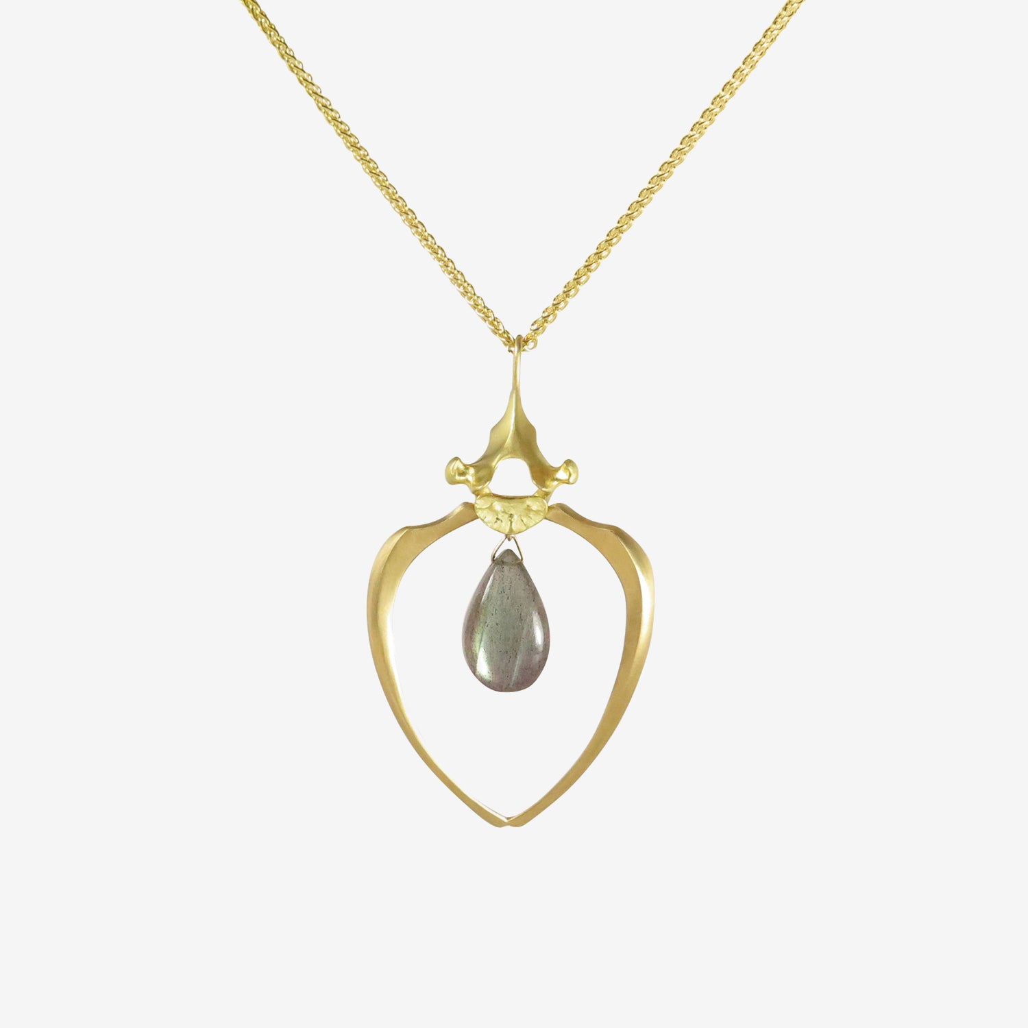 GABRIELLA KISS 18K RACCOON RIB PENDANT WITH LABRADORITE ON CHAIN