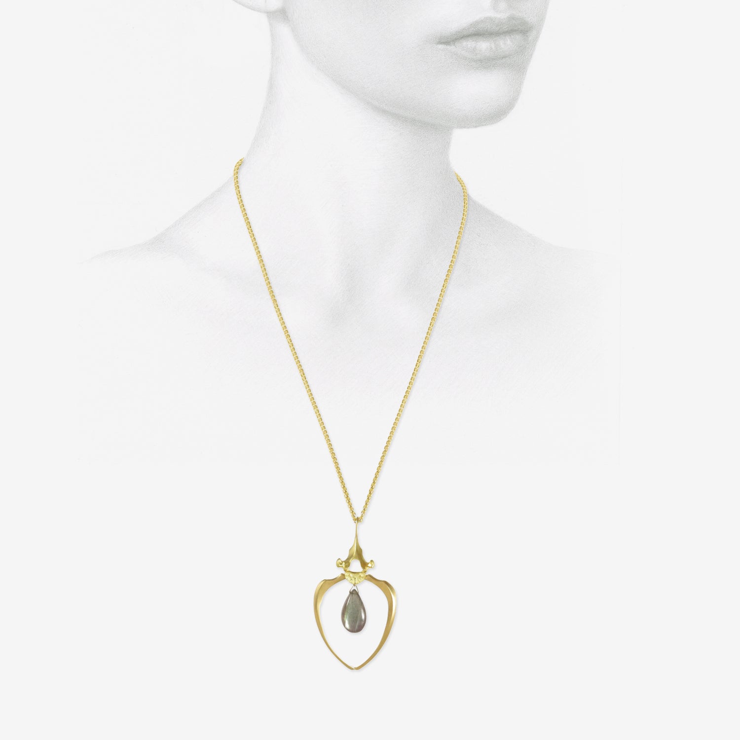 GABRIELLA KISS 18K RACCOON RIB PENDANT WITH LABRADORITE ON CHAIN