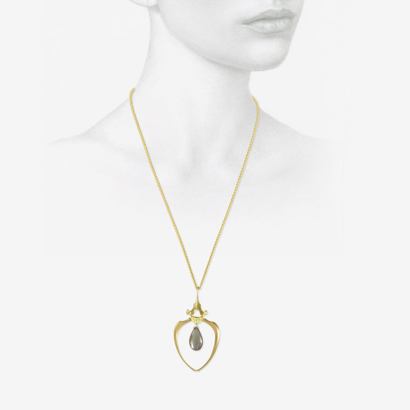 GABRIELLA KISS 18K RACCOON RIB PENDANT WITH LABRADORITE ON CHAIN