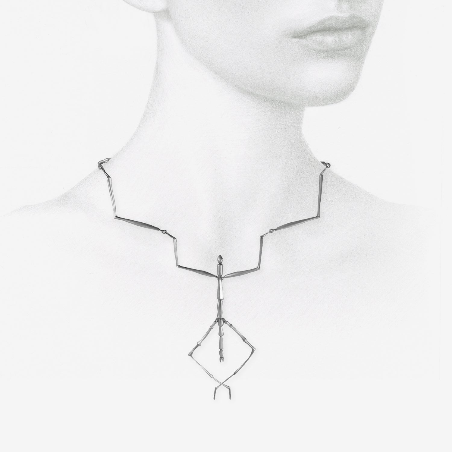 GABRIELLA KISS STERLING SILVER STICK BUG NECKLACE