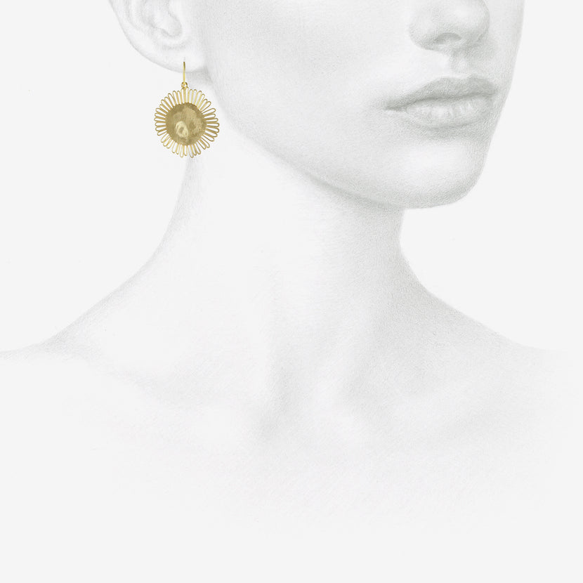 JUDY GEIB 18K LARGE FLAT FLOWERY EARRINGS