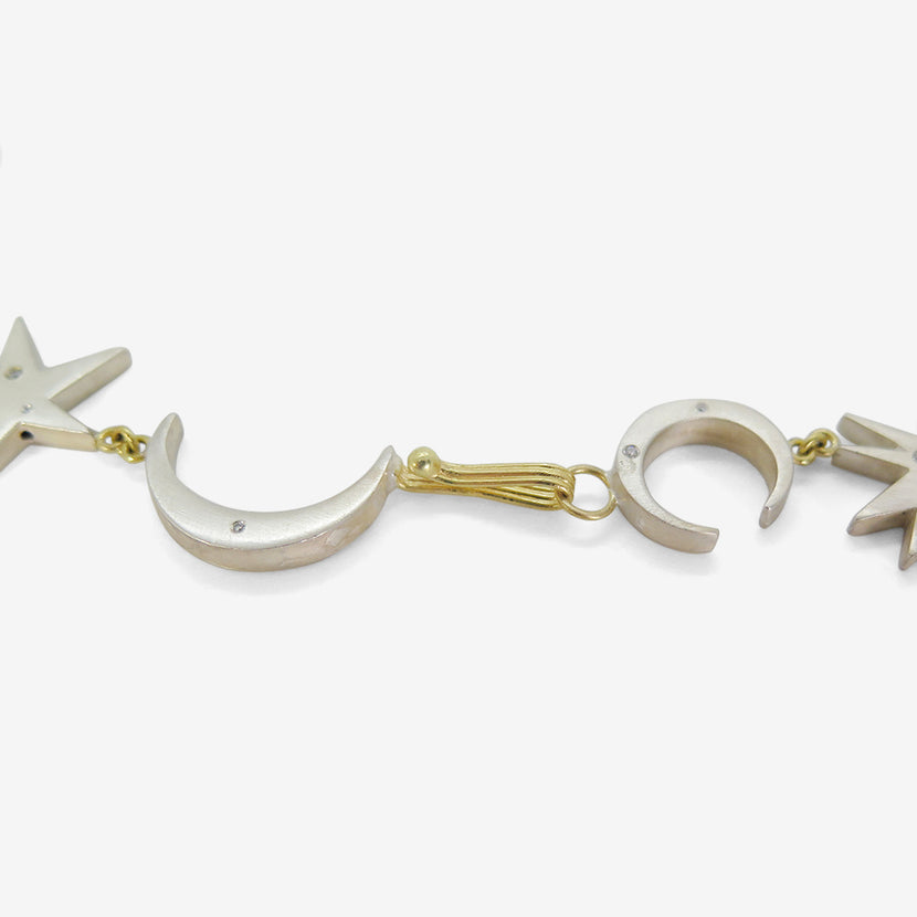 JUDY GEIB 18K & SILVER SUN AND MOON INTERGALACTIC NECKLACE WITH DIAMONDS, .35CT