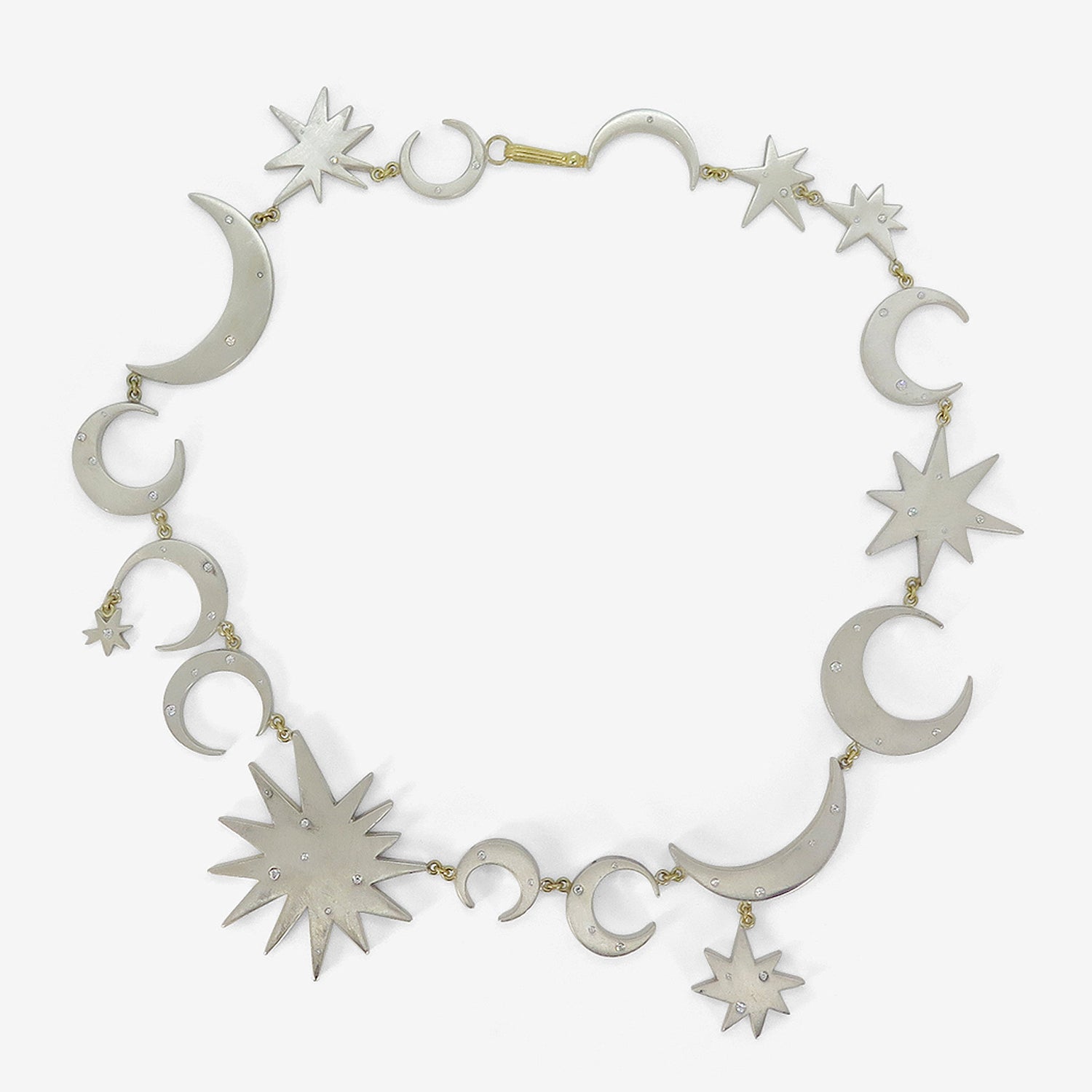 JUDY GEIB 18K & SILVER SUN AND MOON INTERGALACTIC NECKLACE WITH DIAMONDS, .35CT