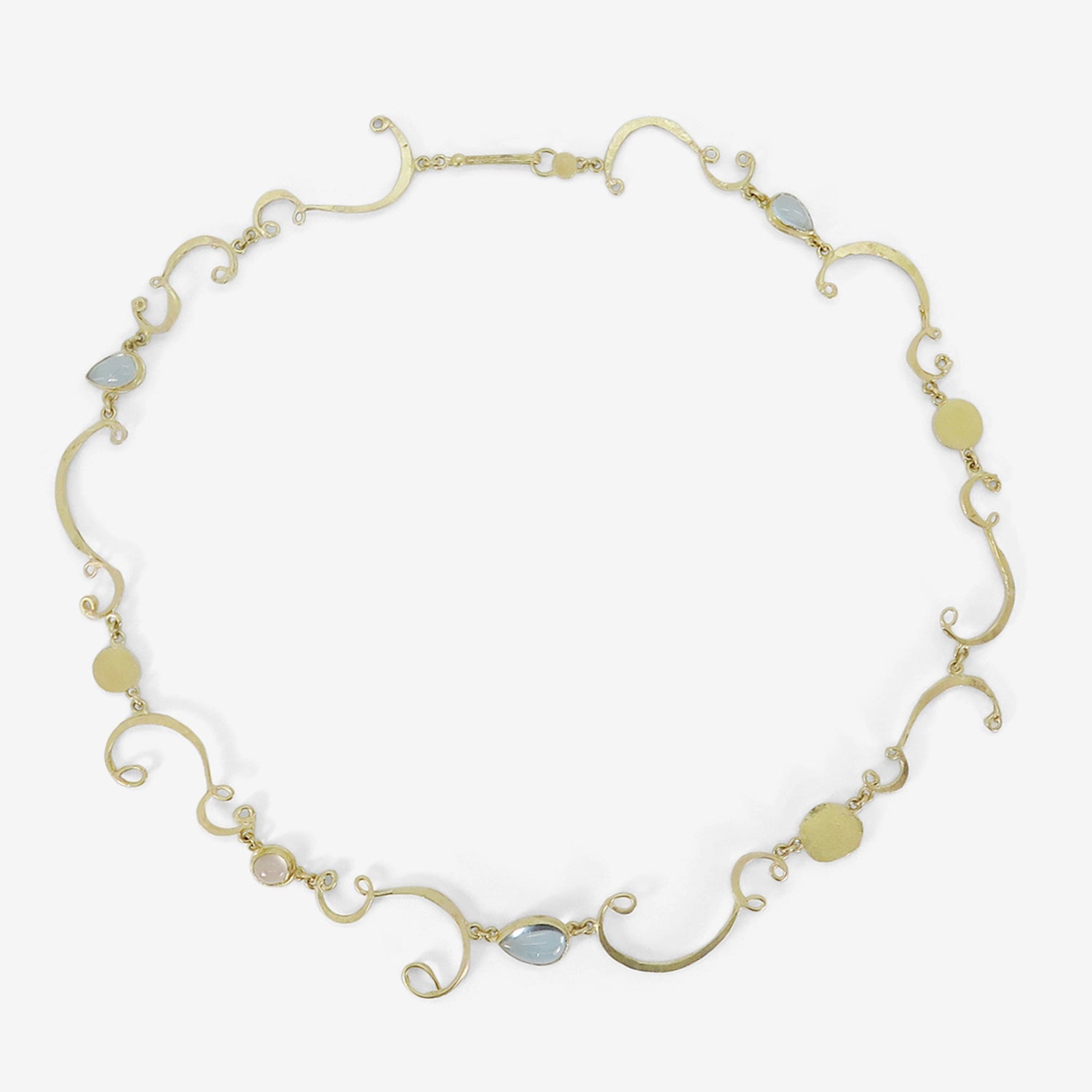 JUDY GEIB 18K WISPY NECKLACE WITH AQUAMARINE & ROSE QUARTZ