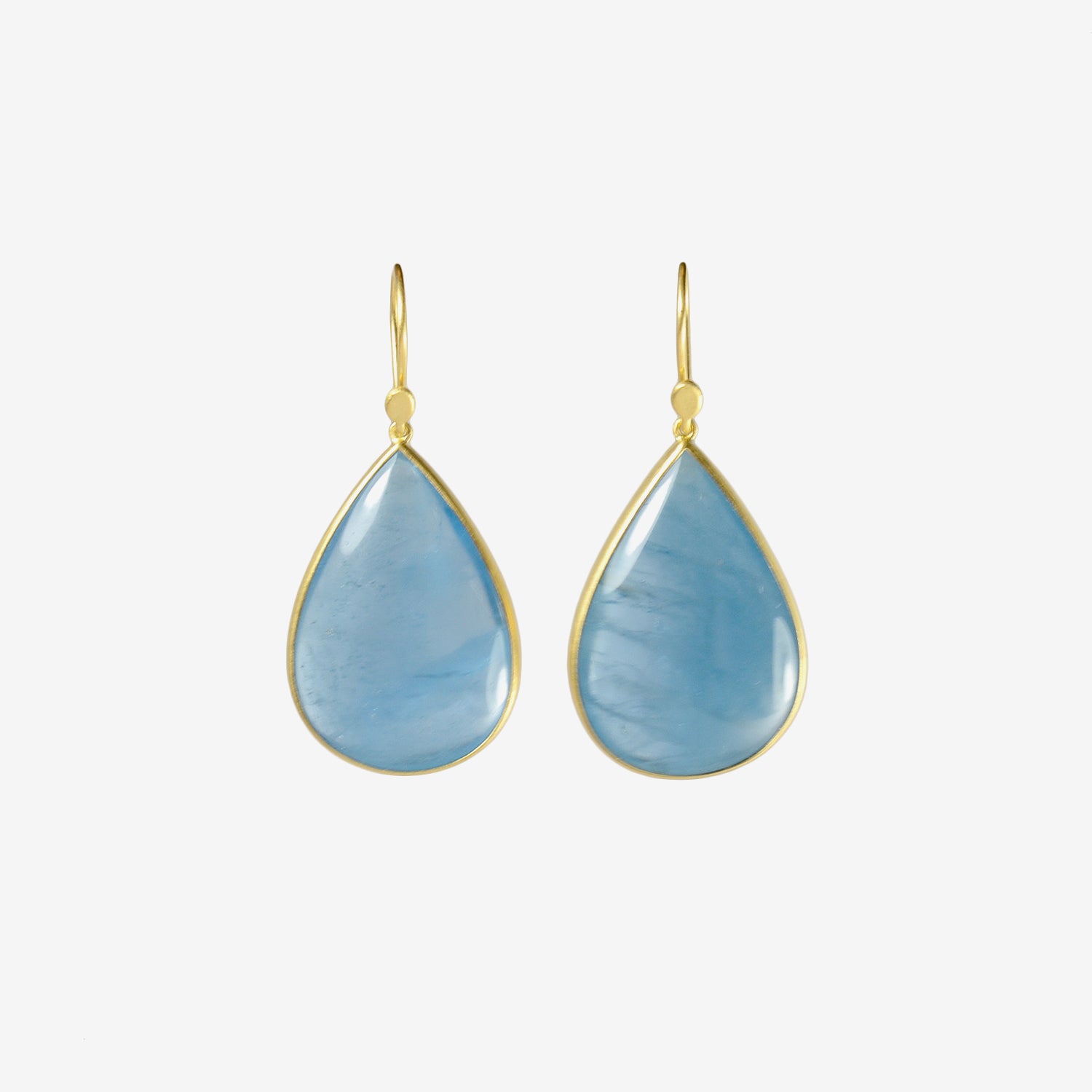 LOLA BROOKS 18K & LARGE PEAR SHAPE DEEP BLUE AQUAMARINE EARRINGS