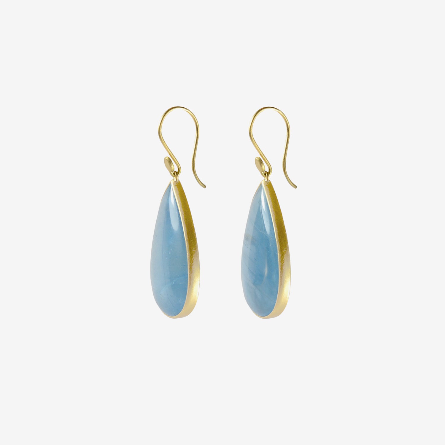 LOLA BROOKS 18K & LARGE PEAR SHAPE DEEP BLUE AQUAMARINE EARRINGS