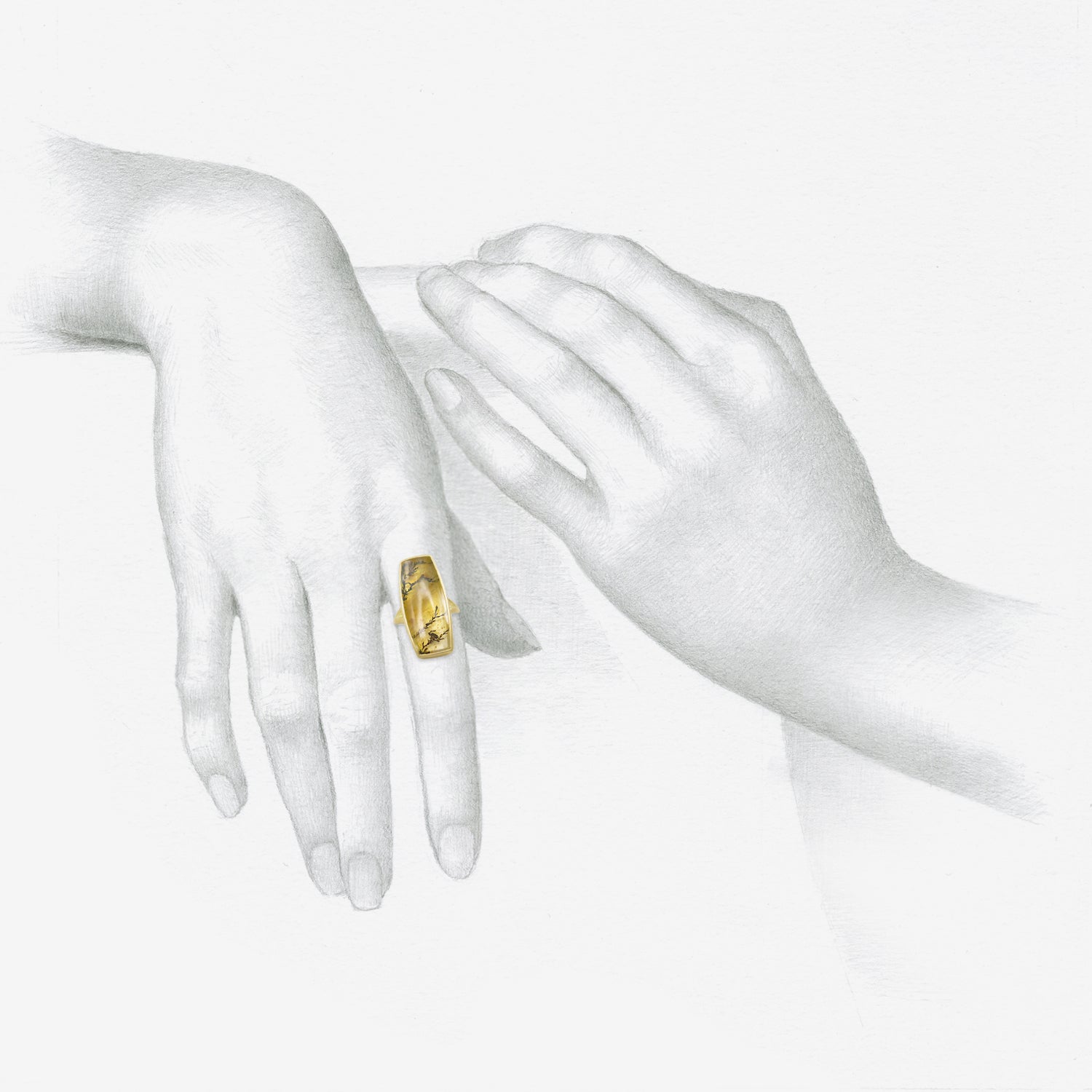 LOLA BROOKS 18K & LARGE RECTANGULAR DENDRITIC QUARTZ RING