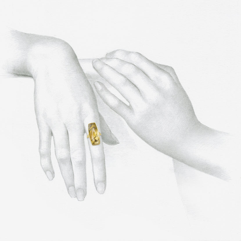 LOLA BROOKS 18K & LARGE RECTANGULAR DENDRITIC QUARTZ RING