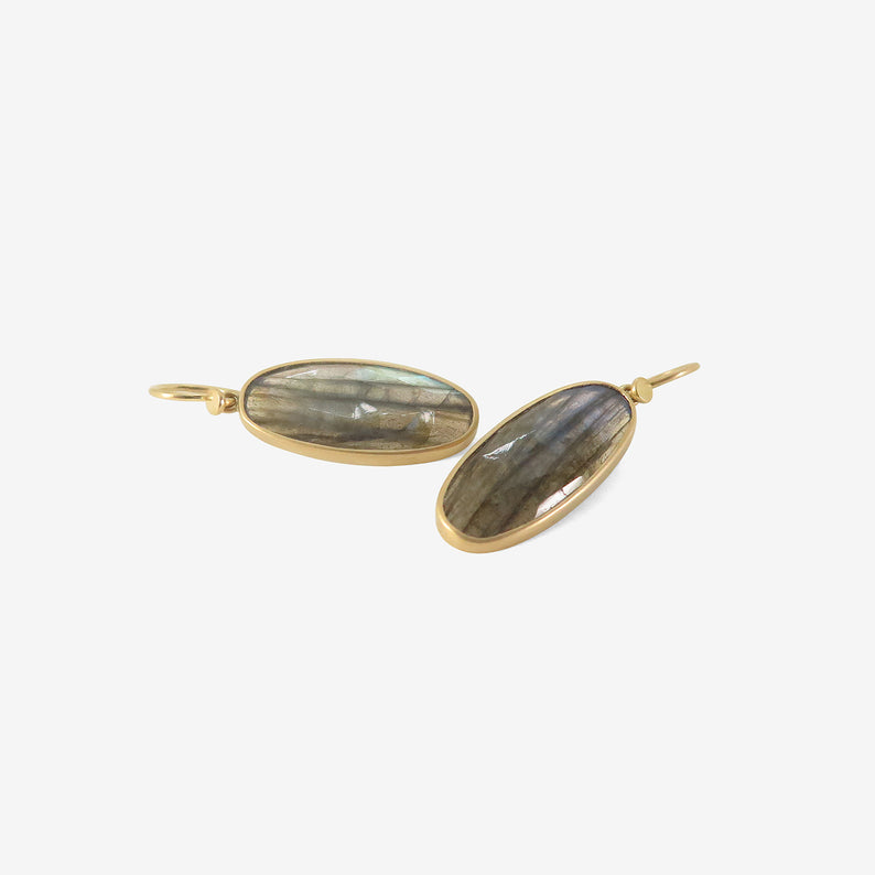 LOLA BROOKS 18K & ELONGATED OVAL LABRADORITE DROP EARRINGS, 10.07CT