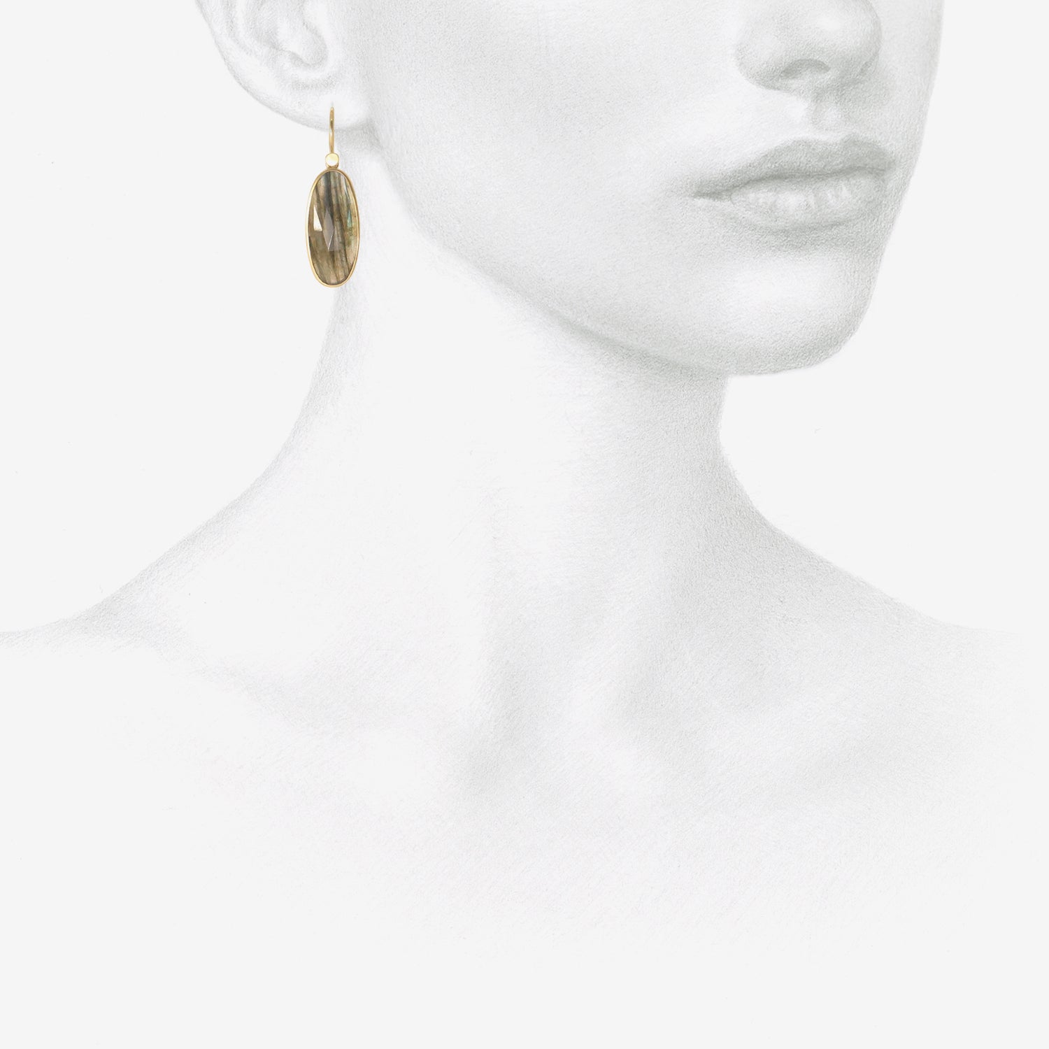 LOLA BROOKS 18K & ELONGATED OVAL LABRADORITE DROP EARRINGS, 10.07CT