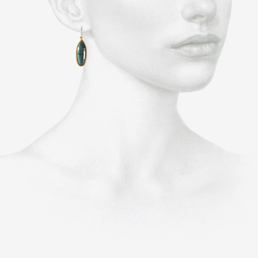LOLA BROOKS 18K & ELONGATED GREEN TOURMALINE DROP EARRINGS, 13.05CT