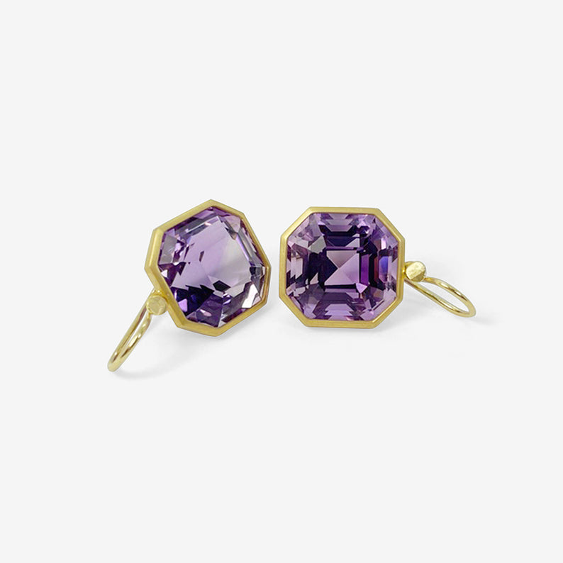 LOLA BROOKS 18K & OCTAGONAL AMETHYST DROP EARRINGS, 30.6CT