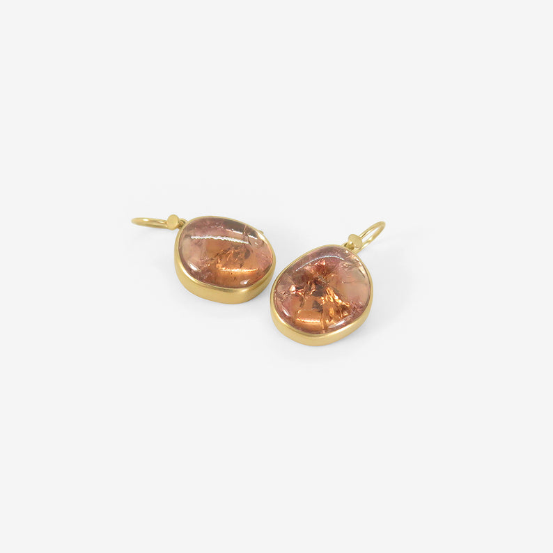 LOLA BROOKS 18K & PEACH TOURMALINE PEBBLE DROP EARRINGS, 21.84CT