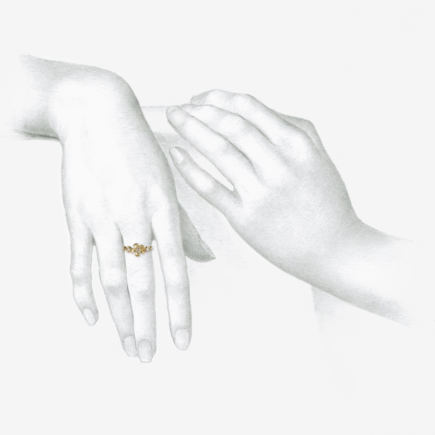 NICOLE LANDAW 14K & DIAMOND GRADUATING BLOSSOM AND OPEN FLOWER RING, .10CT