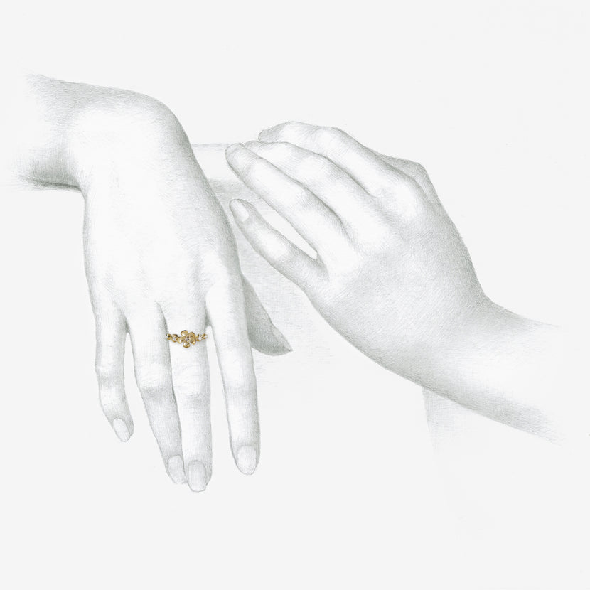 NICOLE LANDAW 14K & DIAMOND GRADUATING BLOSSOM AND OPEN FLOWER RING, .10CT