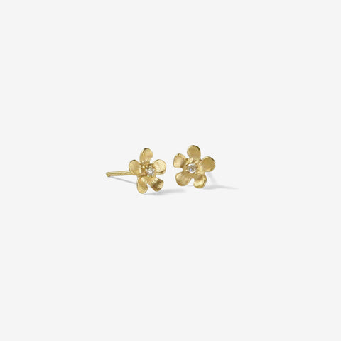 NICOLE LANDAW 14K YELLOW GOLD SMALL OPEN FLOWER DIAMOND STUD EARRINGS .03CT