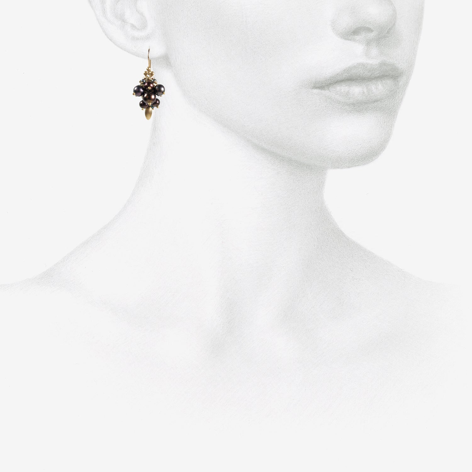 TED MUEHLING 10K & BLACK PEARL BUG CLUSTER EARRINGS