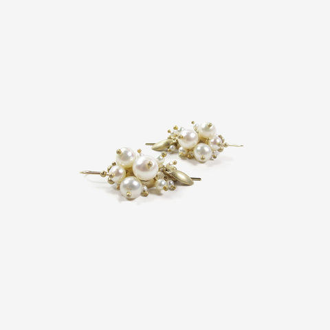 TED MUEHLING 10K & WHITE PEARL BUG CLUSTER EARRINGS