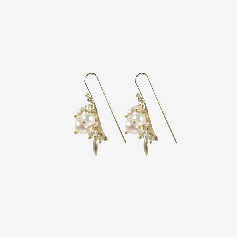 TED MUEHLING 10K & WHITE PEARL BUG CLUSTER EARRINGS