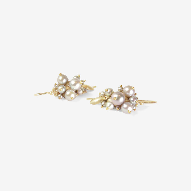 TED MUEHLING 10K & GREY PEARL BUG CLUSTER EARRINGS