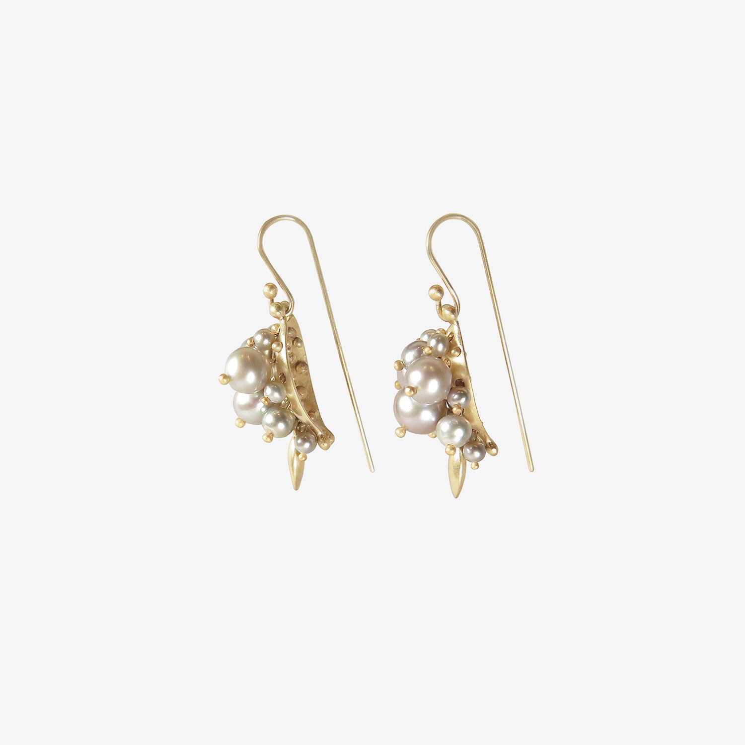TED MUEHLING 10K & GREY PEARL BUG CLUSTER EARRINGS