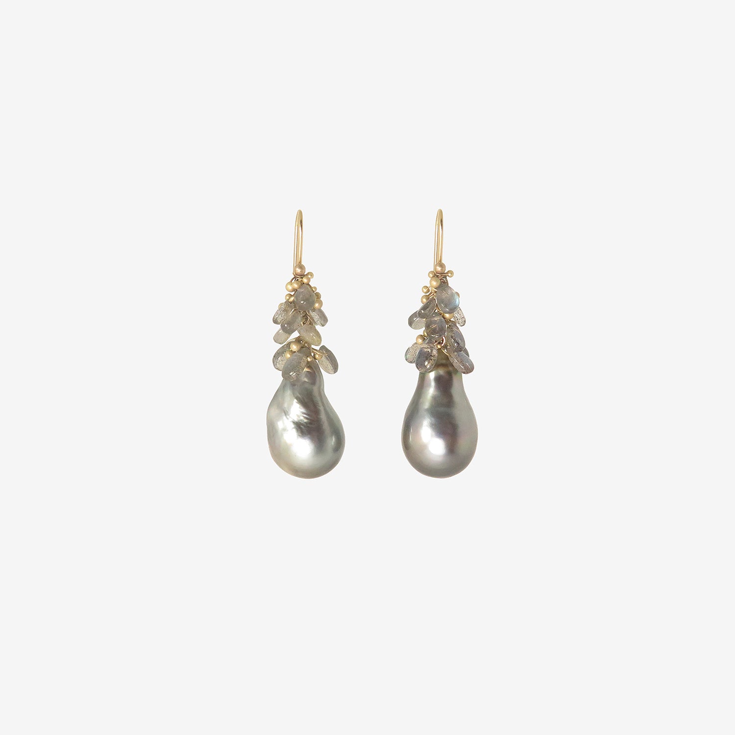 TED MUEHLING 14K & CRUNCHY TOP TAHITIAN PEARL WITH LABRADORITE EARRING