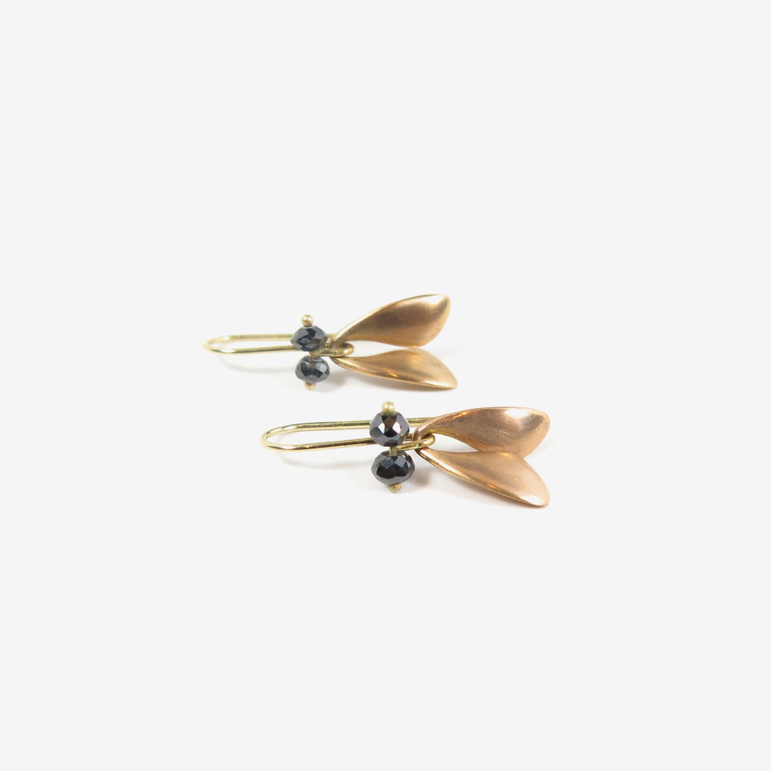 TED MUEHLING 18K PINK GOLD FLY WINGS WITH BLACK DIAMONDS