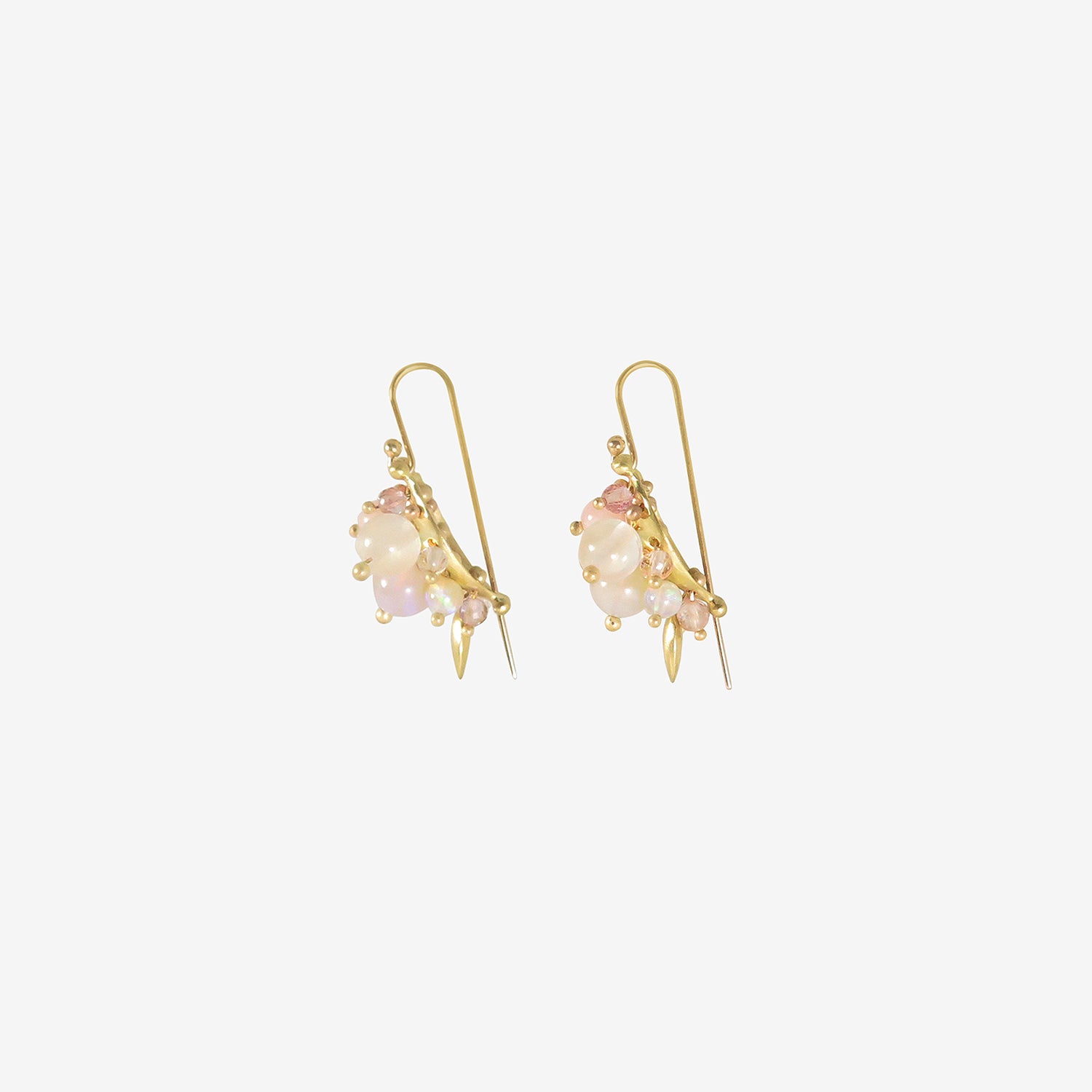 TED MUEHLING 22K & OPAL, MOONSTONE, PINK TOURMALINE & AQUAMARINE BUG CLUSTERS