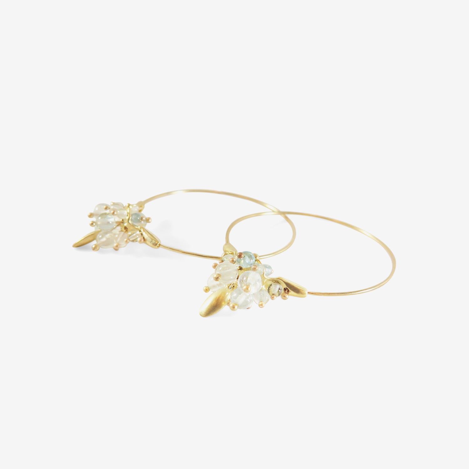 TED MUEHLING 18K & AQUAMARINE SMALL HOOP CLUSTERS