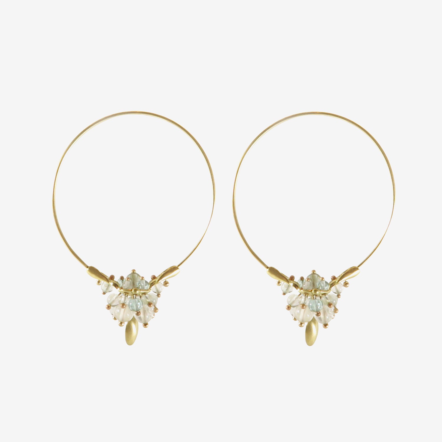 TED MUEHLING 18K & AQUAMARINE SMALL HOOP CLUSTERS
