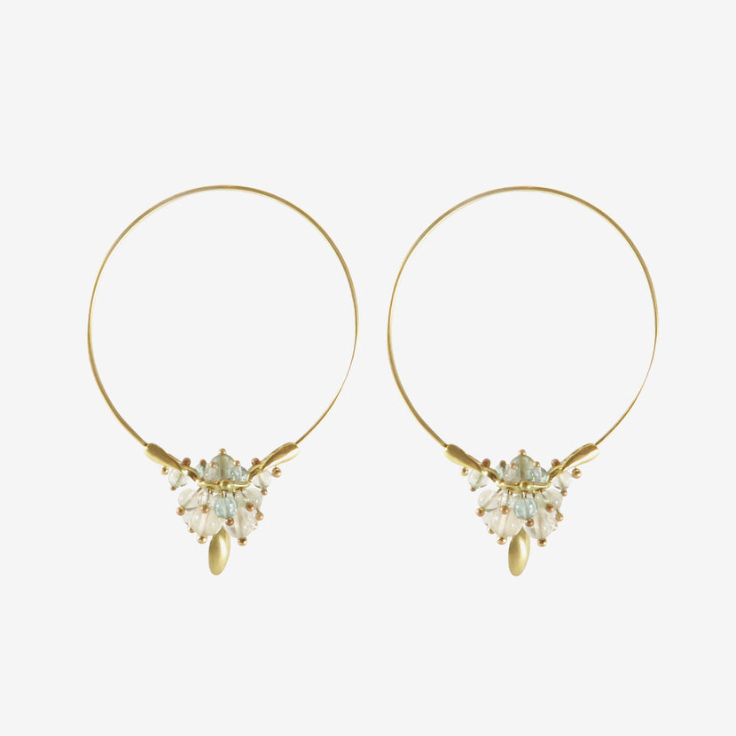 TED MUEHLING 18K & AQUAMARINE SMALL HOOP CLUSTERS